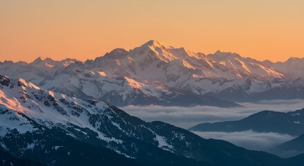 Obraz premium Sunrise Over Snowy Mountains - Majestic Landscape Poster - AI Generation