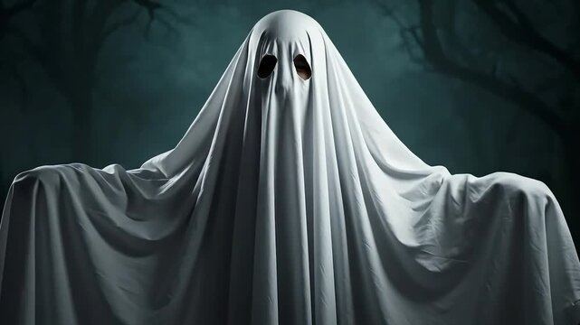 Ghost Wearing White Sheet in Spooky Environment