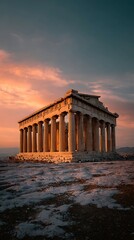 Obraz premium Ancient temple structure at sunset.