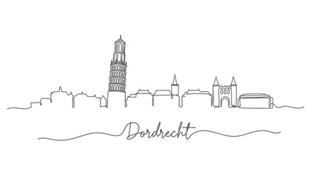 Obraz premium Dordrecht Skyline Line Art Netherlands Cityscape Illustration.