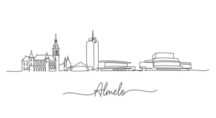 Obraz premium Almelo Skyline Line Art with Minimalist Cityscape Illustration.