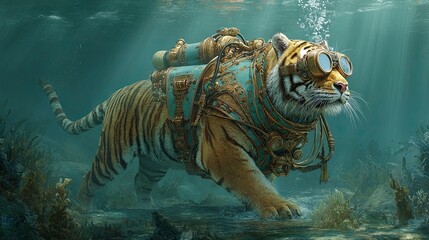 Steampunk tiger underwater