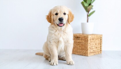 golden retriever puppy on white background