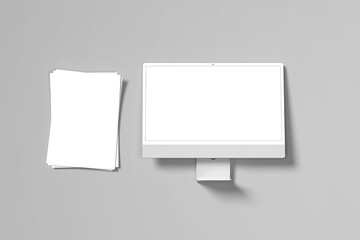 Minimalist Flyer Mockup for showcasing your design to clients, with White computer monitor