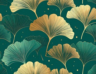 Ginkgo leaves pattern on dark green background