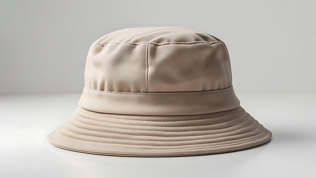 Beige fabric bucket hat with stitched brim image