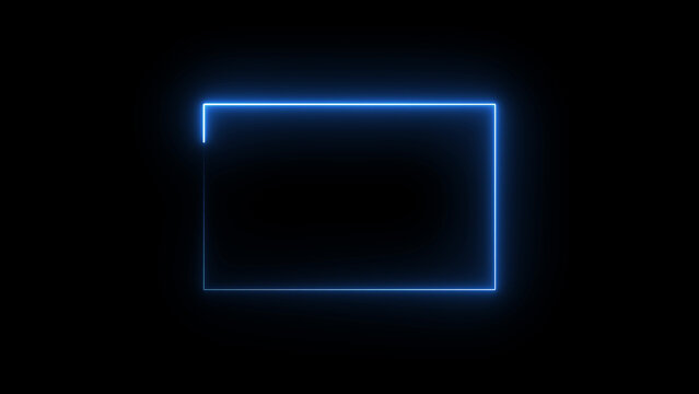 A glowing neon rectangle frame icon outlined in vibrant blue and pink hues. It radiates against a dark background, offering a modern, sleek, and futuristic visual appeal.

