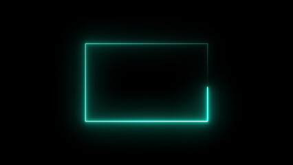 A glowing neon rectangle frame icon outlined in vibrant blue and pink hues. It radiates against a dark background, offering a modern, sleek, and futuristic visual appeal.
