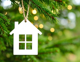 House ornament on Christmas tree