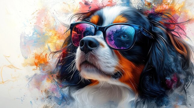 Artistic dog portrait with sunglasses