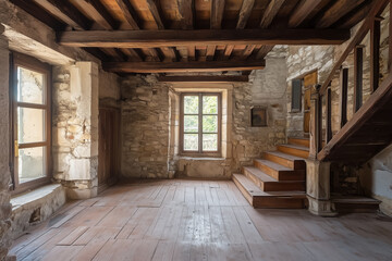 Medieval apartment design concept background.
