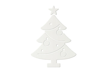 Fototapeta premium Minimalist white christmas tree ornament with star and baubles, isolated on transparent background, perfect for festive designs