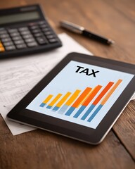 tablet displaying bar chart with rising tax bar
