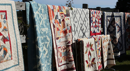 Traditional Patchwork Quilts Displayed at Craft Fair Handmade Quilt Booth
