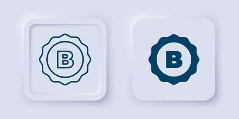 Filled and outline Bottle cap with inscription beer icon isolated on grey background. Square button. Vector