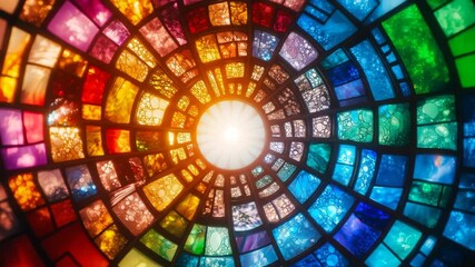 A radiant stained glass window with divine light, an abstract spiritual video backdrop.
 - Powered by Adobe