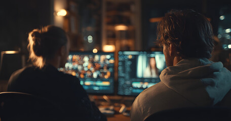 Thinking, man and editor in studio for editing with post production, process or casting online. Planning, solution and director watching scenes for artistic project with shoot at creative agency.