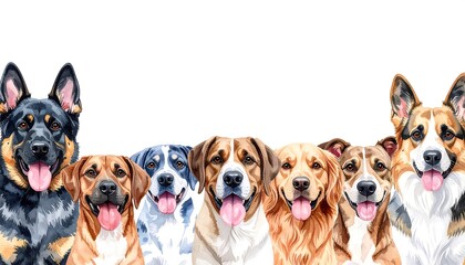 Group portrait of diverse dog breeds