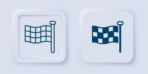 Filled and outline Checkered flag icon isolated on grey background. Racing flag. Square button. Vector