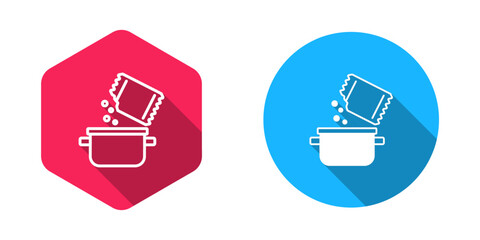 Filled and outline Cooking pot and spice icon isolated with long shadow background. Boil or stew food symbol. Vector