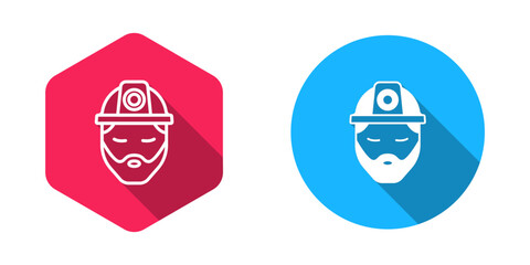 Filled and outline Builder icon isolated with long shadow background. Construction worker. Vector