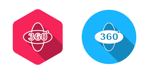 Filled and outline 360 degree view icon isolated with long shadow background. Virtual reality. Angle 360 degree camera. Panorama photo. Vector