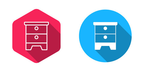 Filled and outline Furniture nightstand icon isolated with long shadow background. Vector