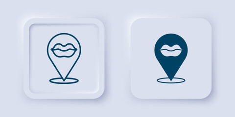 Filled and outline Smiling lips icon isolated on grey background. Smile symbol. Square button. Vector