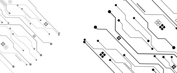 Vector Technology connected white lines and dots with electronics elements on tech bg. Digital technology futuristic internet network speed connection white background.
