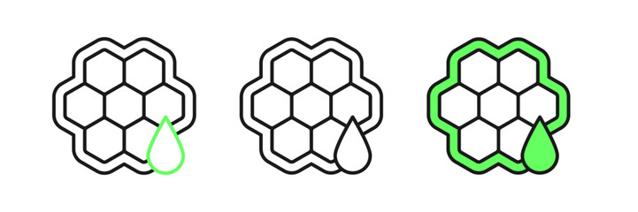 Fototapeta premium Set line Honeycomb icon isolated on white background. Honey cells symbol. Sweet natural food. Vector