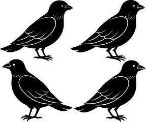 four-black-silhouette-birds--each-in-a-profile-vie1.eps