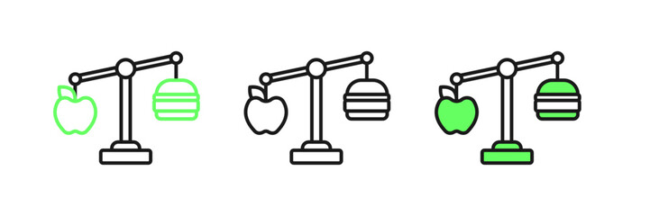 Set line Calorie calculator icon isolated on isolated on white background. Calorie count. Diet. Weight loss. Portion control. Healthy eating. Dietary nutrition. Vector