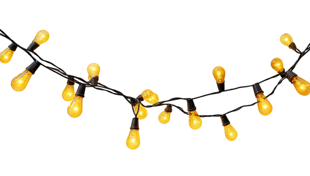 String of warm yellow lights against black