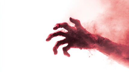 Sinister Reach: An unsettling and artistic composition features a hand with a textured, gripping quality, emerging from a red mist, conveying a sense of mystery.