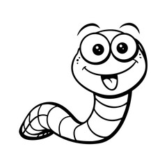 Fototapeta premium Minimalist black vector of a happy cartoon worm with big eyes, symbolizing fun, nature, and children's illustration, isolated on a transparent background