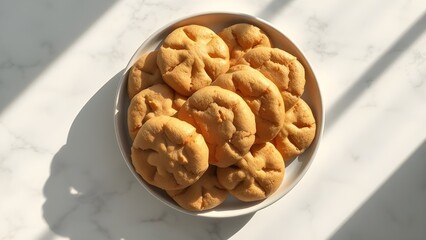 peanut chip cookies in a plate on marble table 