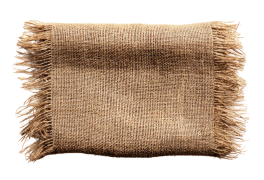 Rectangular piece of natural burlap with fringed edges