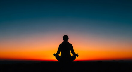 Silhouette during serene twilight meditation, embracing tranquility and cosmic balance against an