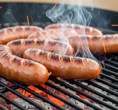 delicious and tasty grilled sausages on the view