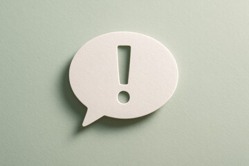 Exclamation symbol in white speech bubble with textured paper material conveys strong message and alert