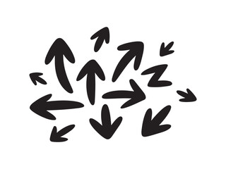 Collection of black arrows pointing in different directions vector isolated on white background.