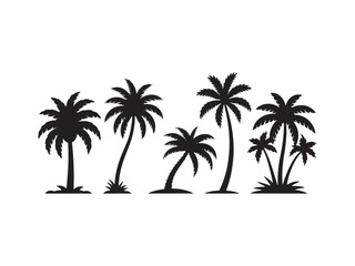 Naklejka premium Collection of palm tree silhouettes vector isolated on white background.