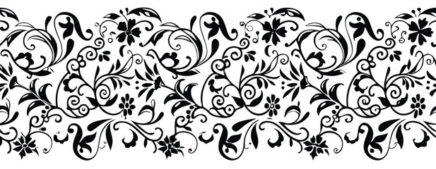 Elegant black and white floral border design seamless pattern for decorative use