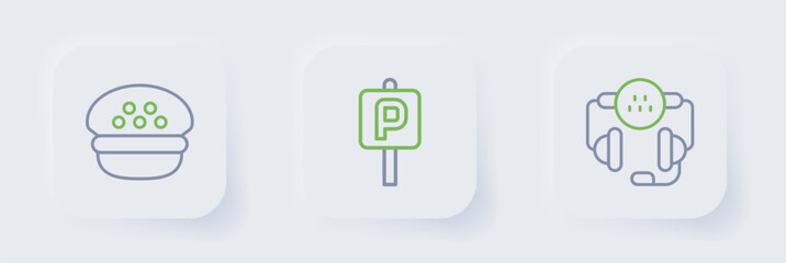 Set line Taxi call telephone service, Parking and driver cap icon. Vector