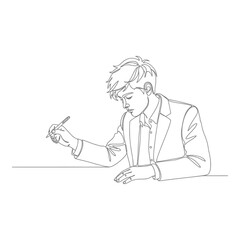 Young man writing line art