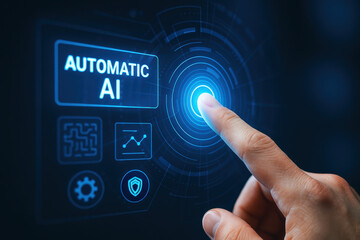 Automatic technology enables activation and management with innovative system and network design glowing with futuristic blue light