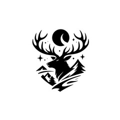 Majestic Stag Silhouette Under a Crescent Moon.