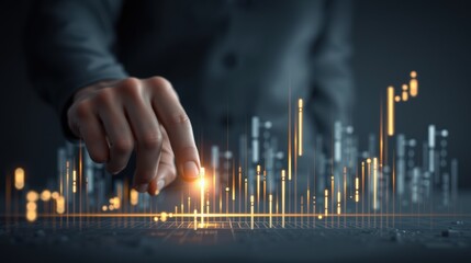 Business professional interacting with digital stock market graph analyzing data financial technology concept for investment and trading strategies