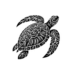 Fototapeta premium Ornate Black Sea Turtle Silhouette with Intricate Patterns.
