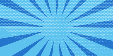 Obraz premium Anime explosion background with radial lines - dynamic starburst with speed motion effect. Blue and white halftone pattern for superhero action in manga comic book style